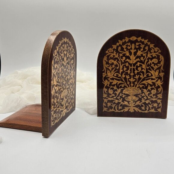 Pair of Vintage Sorrento Marquetry Folding Bookend with Hinges, Inlaid Wood - Picture 2 of 15